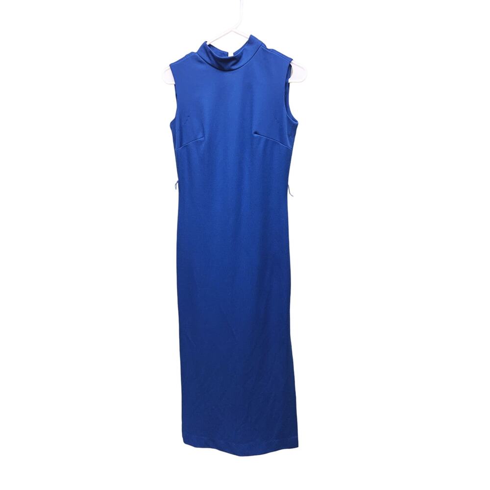 Vtg 60s 70s Trends by Jerrie Lurie Blue Sleeveless Maxi Dress with Side Slits